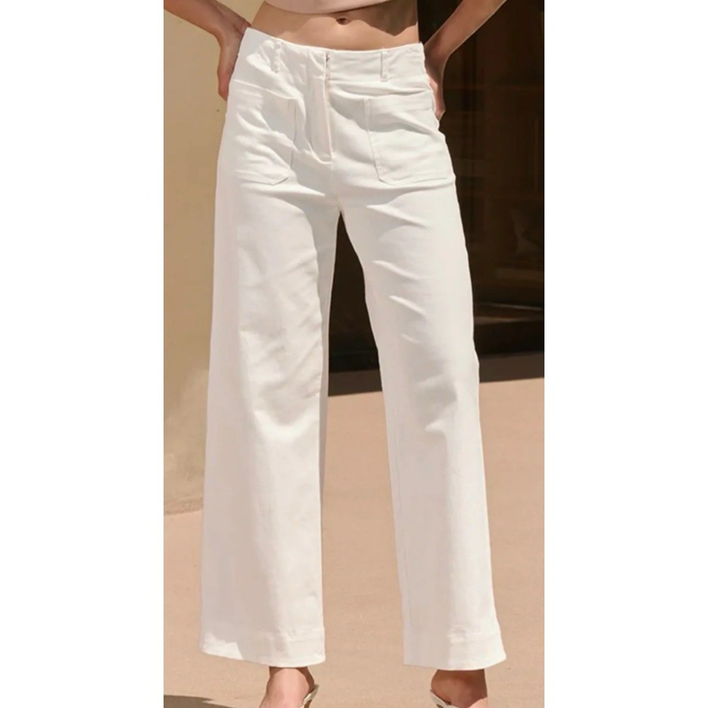 Lucy Paris Reeve Pant Trousers Womens Small White High Waisted Wide Leg Classic - Picture 3 of 10